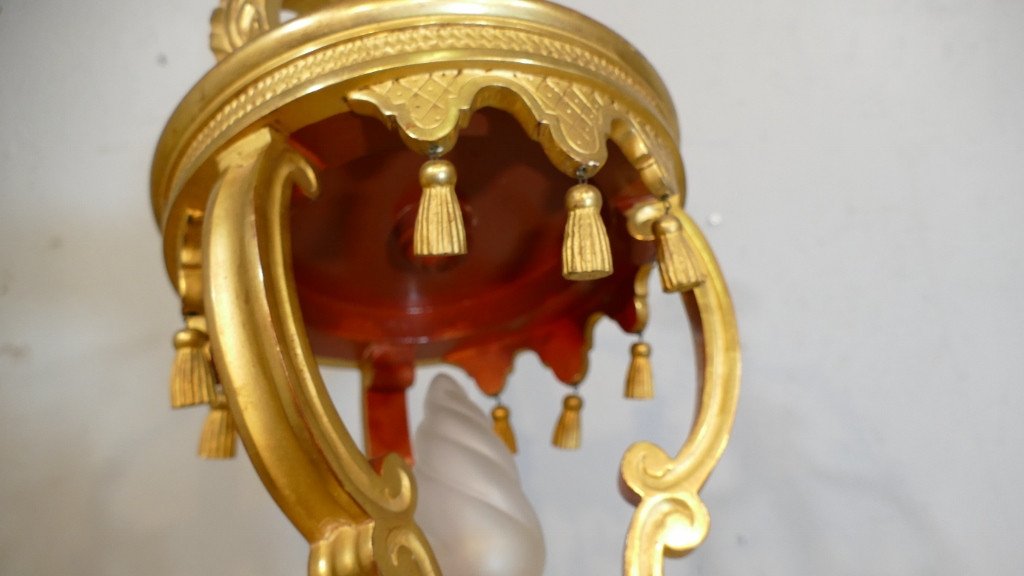 Lantern Processional Or Vestibule Lamp In Golden Wood XIXth Century-photo-5