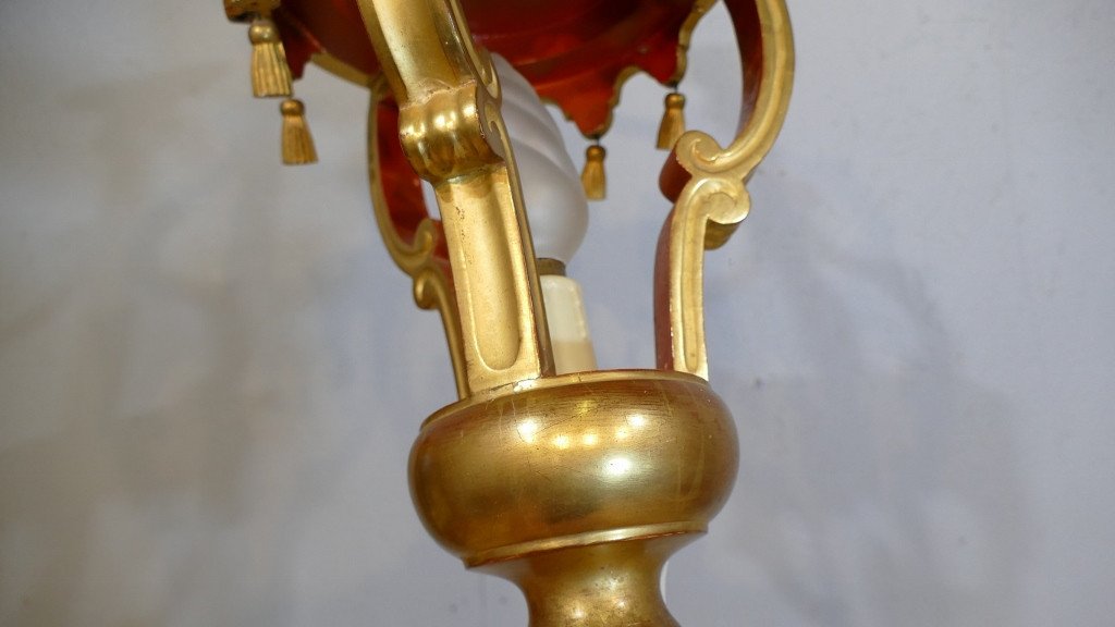 Lantern Processional Or Vestibule Lamp In Golden Wood XIXth Century-photo-6