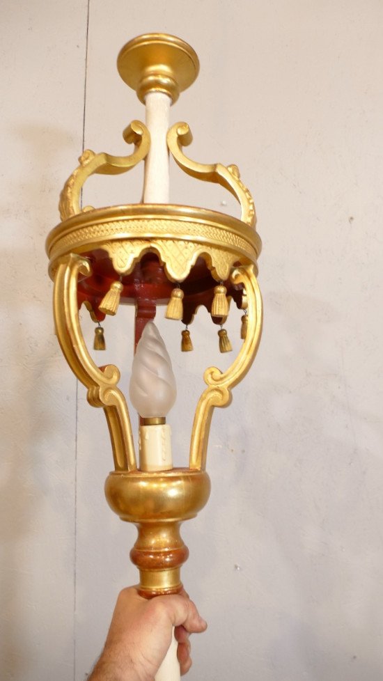 Lantern Processional Or Vestibule Lamp In Golden Wood XIXth Century