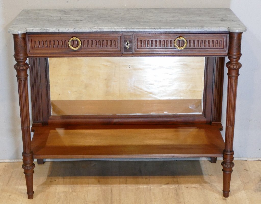 Louis XVI Serving Console In Solid Mahogany And Turquin Blue Marble, Late XIXth Time-photo-2