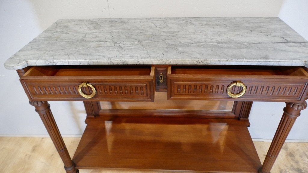 Louis XVI Serving Console In Solid Mahogany And Turquin Blue Marble, Late XIXth Time-photo-5