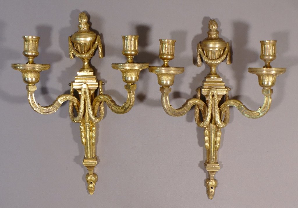 Paire d'Appliques époque Louis XVI En Bronze Doré, XVIII ème Siècle-photo-1