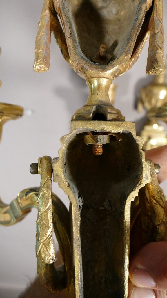 Paire d'Appliques époque Louis XVI En Bronze Doré, XVIII ème Siècle-photo-7