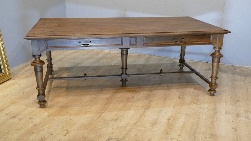 2 Meters, Large Dining Or Library Table In Solid Walnut, Late Nineteenth Time-photo-2