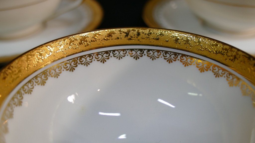 Coffee Service In Gold Inlay, Limoges Porcelain Roger Lenoir-photo-1