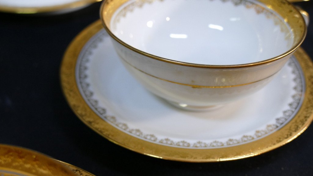 Coffee Service In Gold Inlay, Limoges Porcelain Roger Lenoir-photo-2