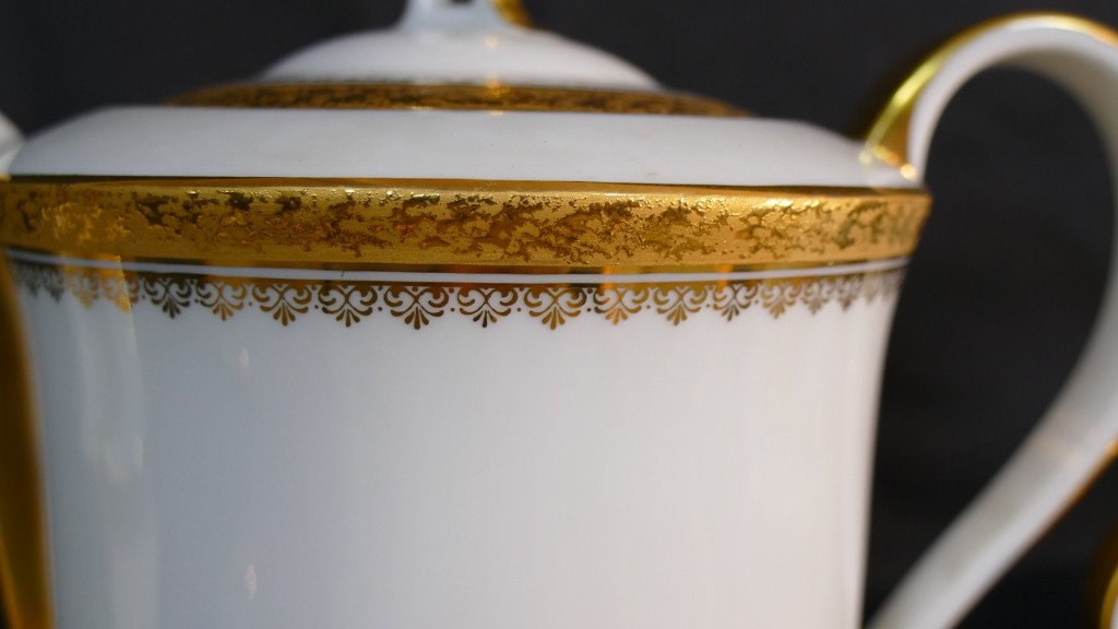Coffee Service In Gold Inlay, Limoges Porcelain Roger Lenoir-photo-4