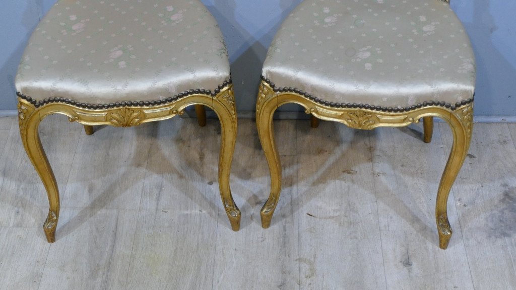 Paire De Chaises Bois Doré Style Louis XV Rocaille, époque 1900-photo-1