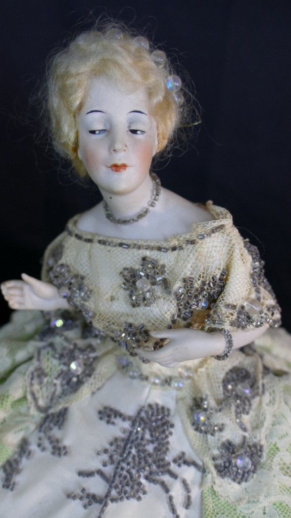 Demi Figurine Habillée En Porcelaine Allemande, Poupée Half Doll, à Perruque-photo-2