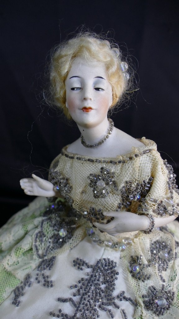 Demi Figurine Habillée En Porcelaine Allemande, Poupée Half Doll, à Perruque-photo-3