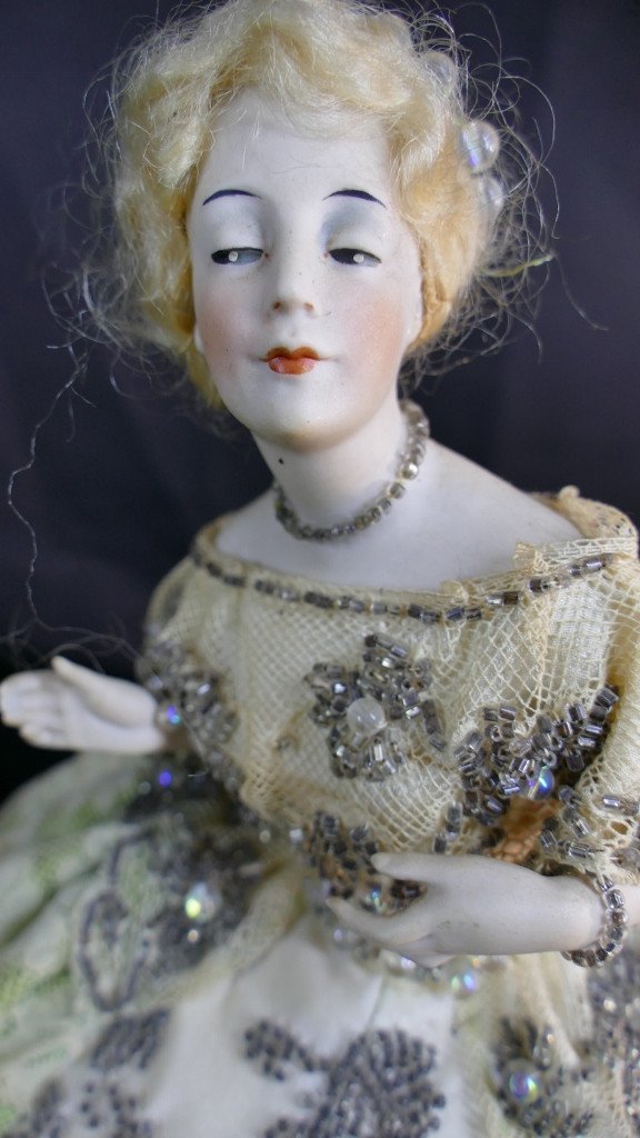 Demi Figurine Habillée En Porcelaine Allemande, Poupée Half Doll, à Perruque-photo-4