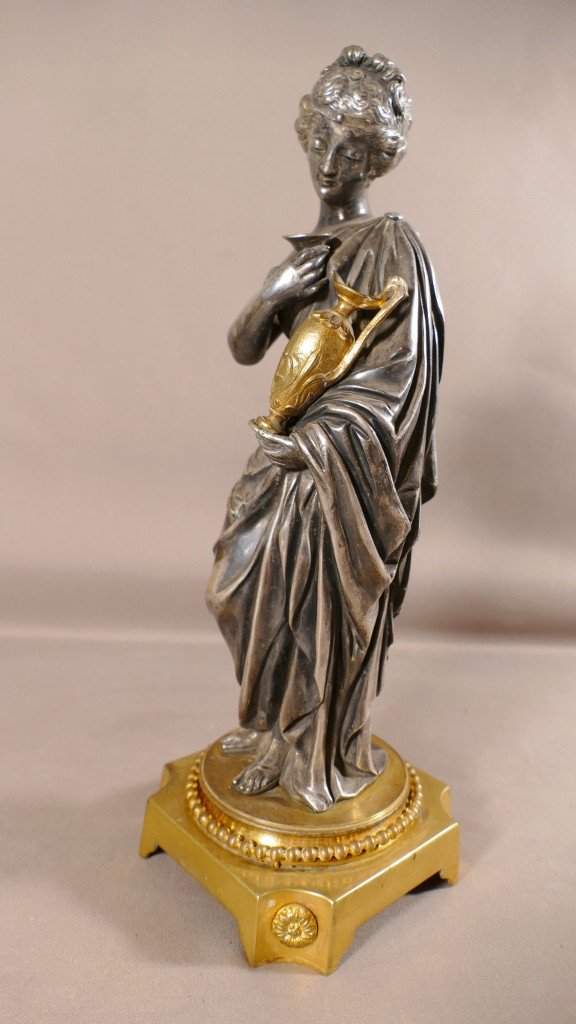 Victor Evrard, Hébé Déesse De La Jeunesse, Statuette En Bronze Argenté Et Doré, Datée 1857 -photo-2