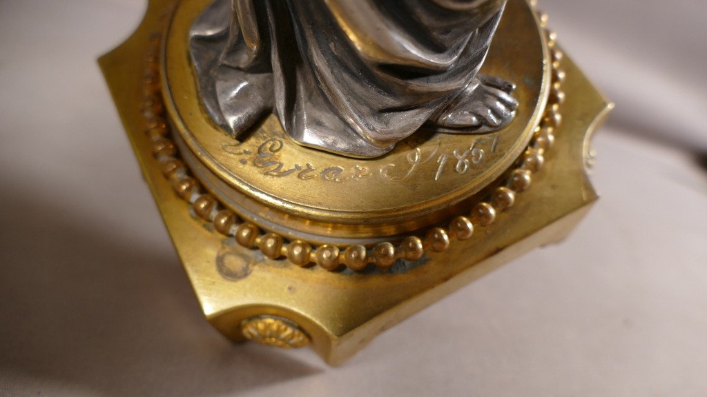 Victor Evrard, Hébé Déesse De La Jeunesse, Statuette En Bronze Argenté Et Doré, Datée 1857 -photo-2