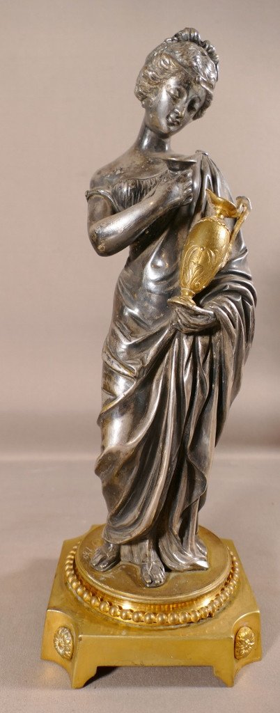 Victor Evrard, Hébé Déesse De La Jeunesse, Statuette En Bronze Argenté Et Doré, Datée 1857 