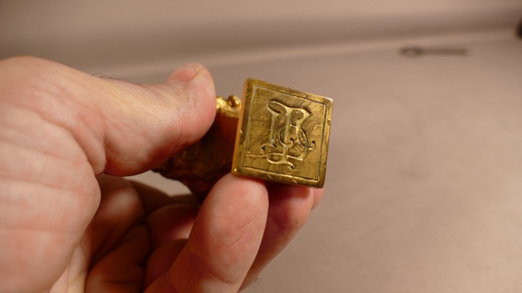 Jules Aimé Grosjean, Sceau, Cachet à Cire En Bronze Doré, Buste De Jeune Femme Voilée, Fin XIX -photo-1