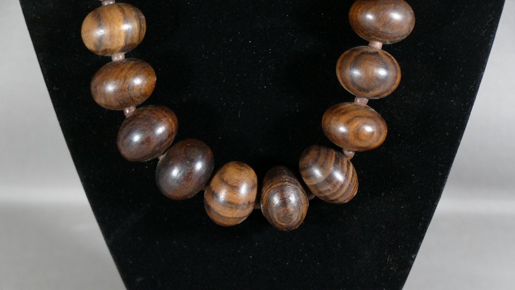 Collier Vintage En Boules De Palissandre Epoque Vers 1960-photo-2