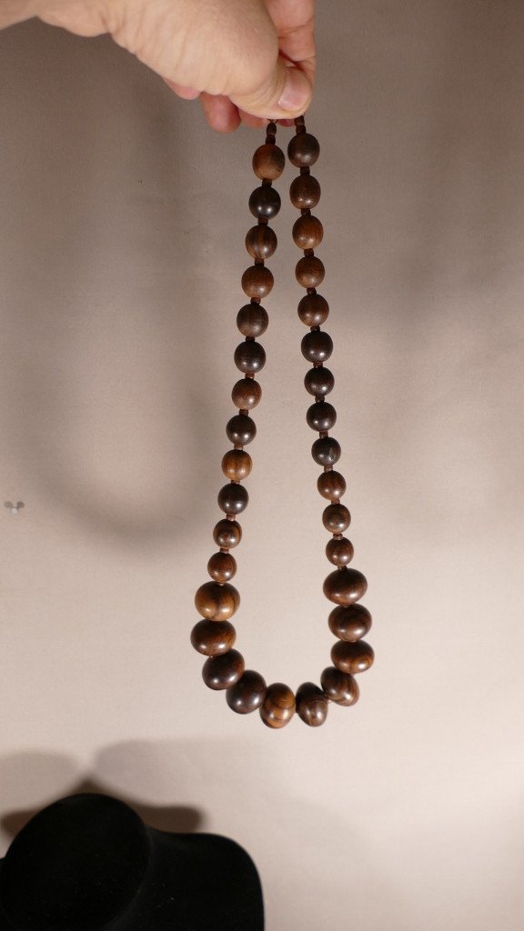Collier Vintage En Boules De Palissandre Epoque Vers 1960-photo-2