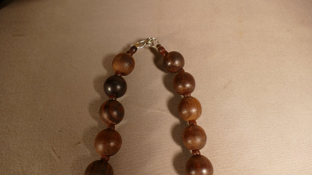 Collier Vintage En Boules De Palissandre Epoque Vers 1960-photo-5