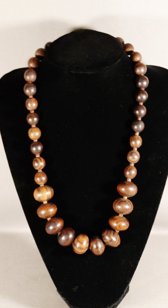 Collier Vintage En Boules De Palissandre Epoque Vers 1960