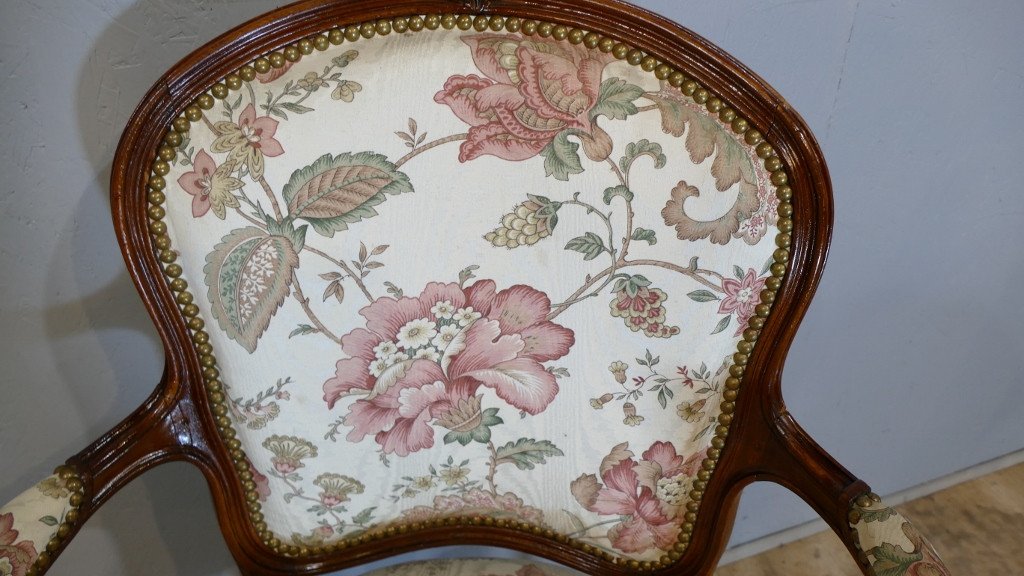 Paire De Fauteuils à La Reine d'époque Louis XV En Noyer Sculpté, XVIII ème Siècle-photo-3