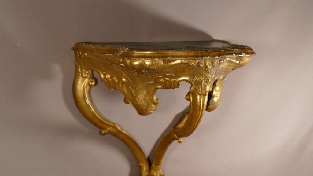 18th Century Wall Console In Golden Carved Wood, Louis XV-photo-2