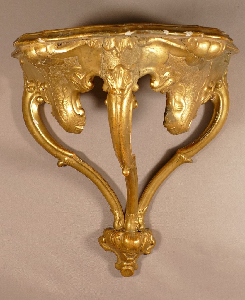 18th Century Wall Console In Golden Carved Wood, Louis XV-photo-1