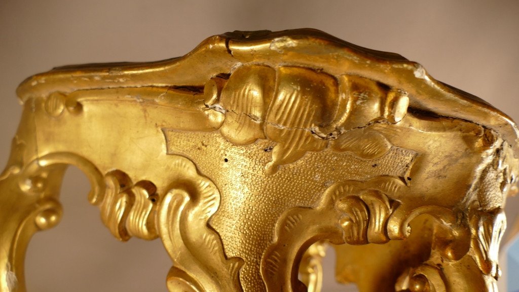 18th Century Wall Console In Golden Carved Wood, Louis XV-photo-7