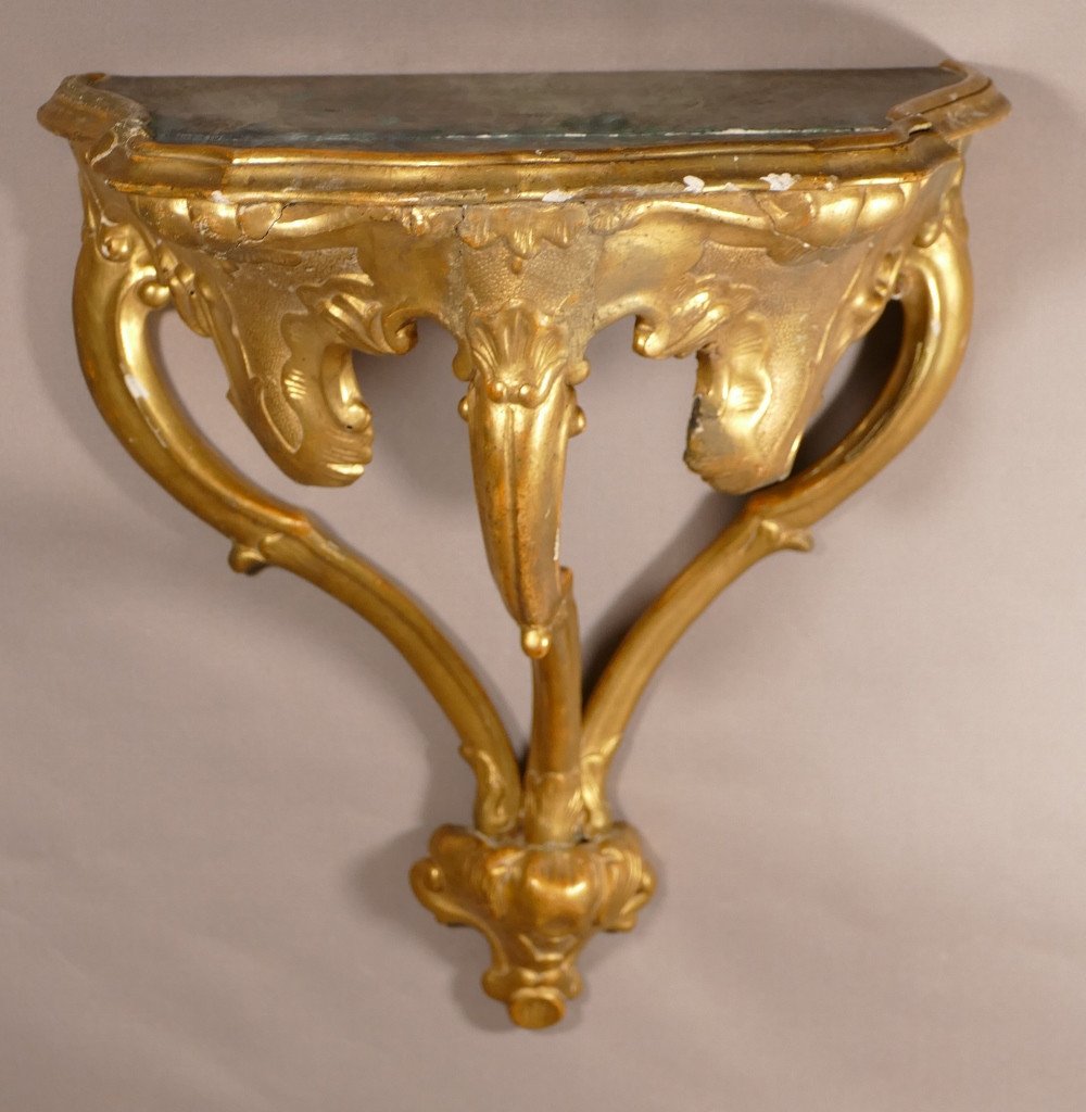 18th Century Wall Console In Golden Carved Wood, Louis XV