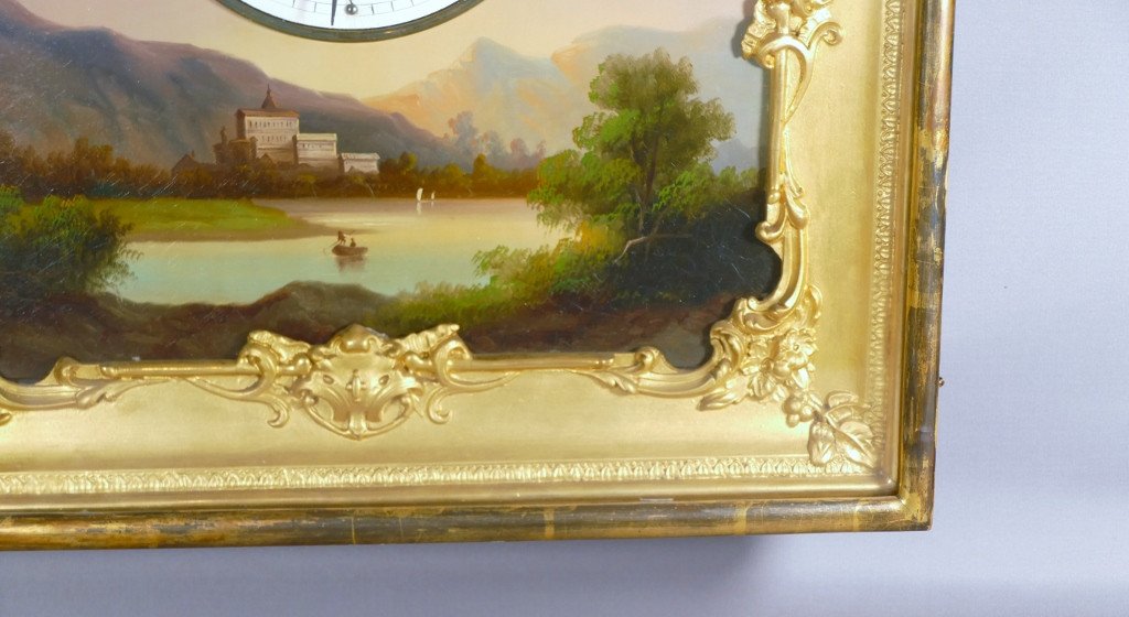 Tableau Horloge d'époque Charles X, Paysage Et Horloge à Fil, XIX ème-photo-1