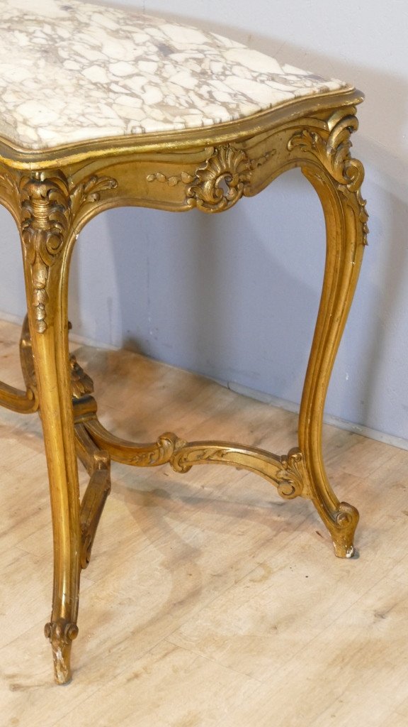 Table De Milieu Louis XV Rocaille En Bois Doré Et Marbre, époque Napoléon III-photo-4