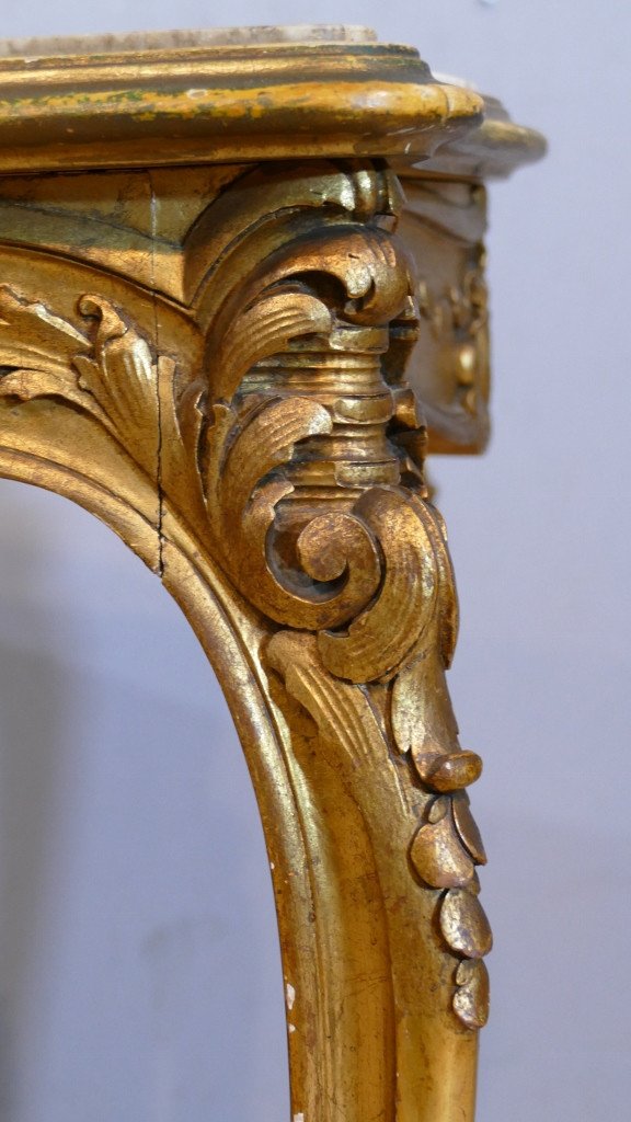 Table De Milieu Louis XV Rocaille En Bois Doré Et Marbre, époque Napoléon III-photo-4
