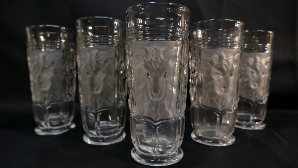 Saint Louis XIX ème, 5 Verres à Eau Ou à Bière Au Bélier En Cristal-photo-3
