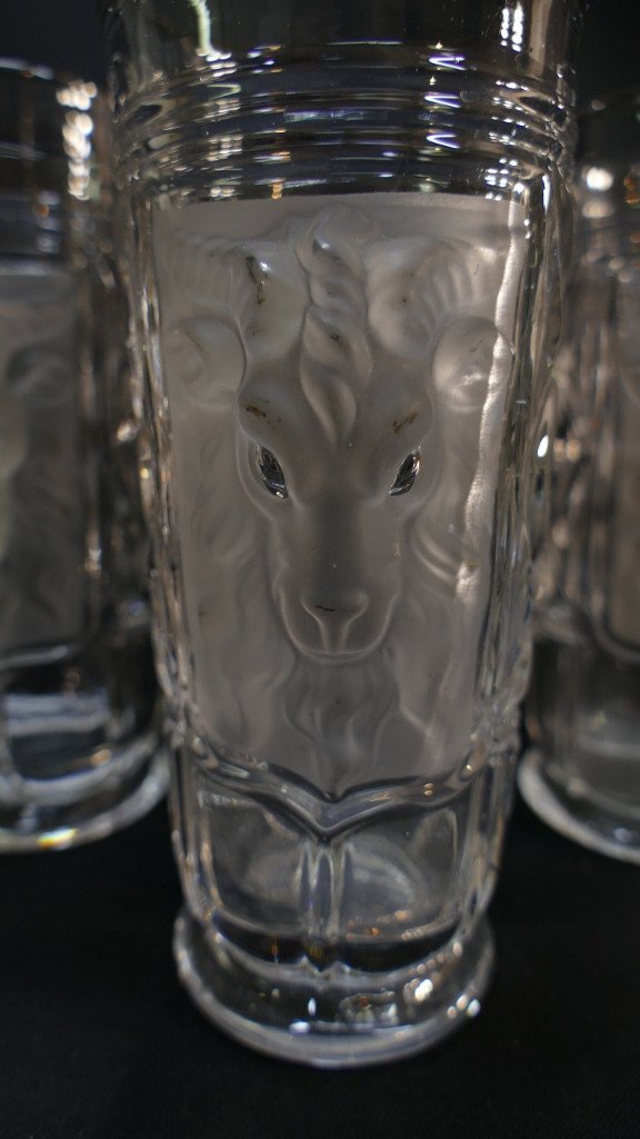Saint Louis XIX ème, 5 Verres à Eau Ou à Bière Au Bélier En Cristal-photo-4