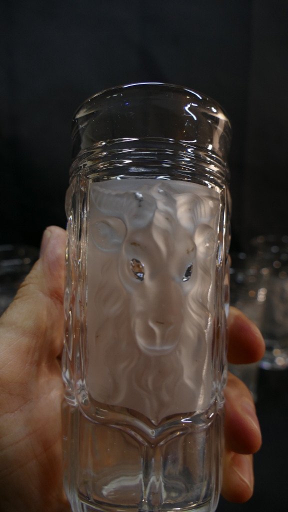 Saint Louis XIX ème, 5 Verres à Eau Ou à Bière Au Bélier En Cristal-photo-3