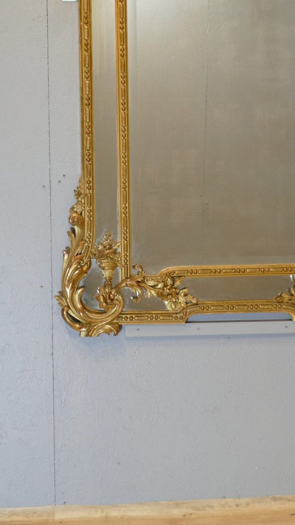 190*120 Cm, Large Mirror, Regency Style Pareclosed Glass In Golden Wood, Napoleon III Period-photo-4