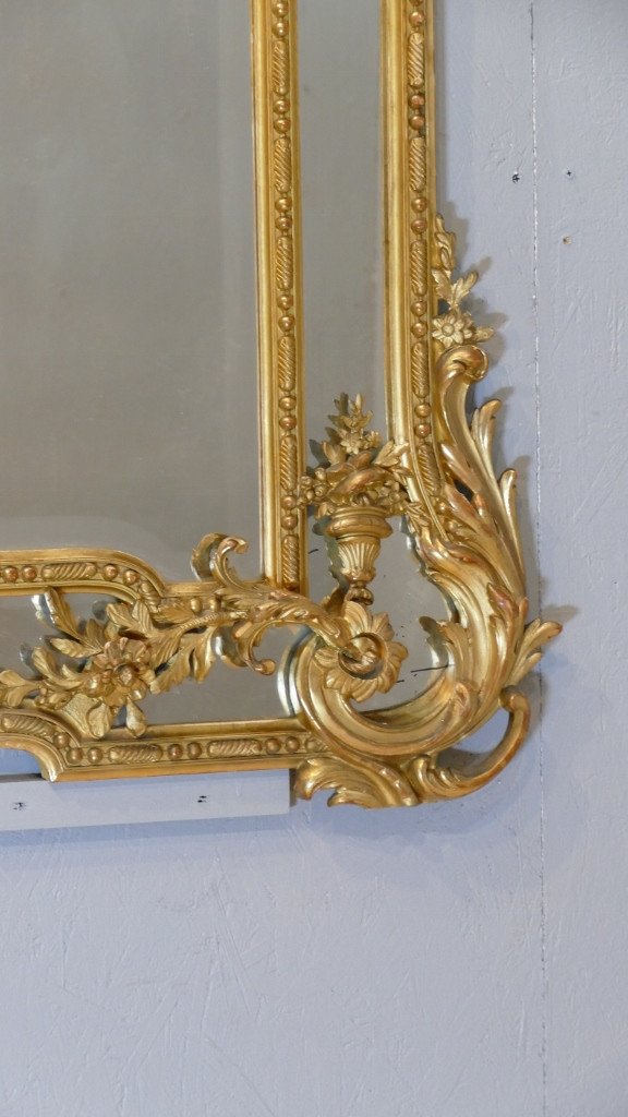 190*120 Cm, Large Mirror, Regency Style Pareclosed Glass In Golden Wood, Napoleon III Period-photo-1