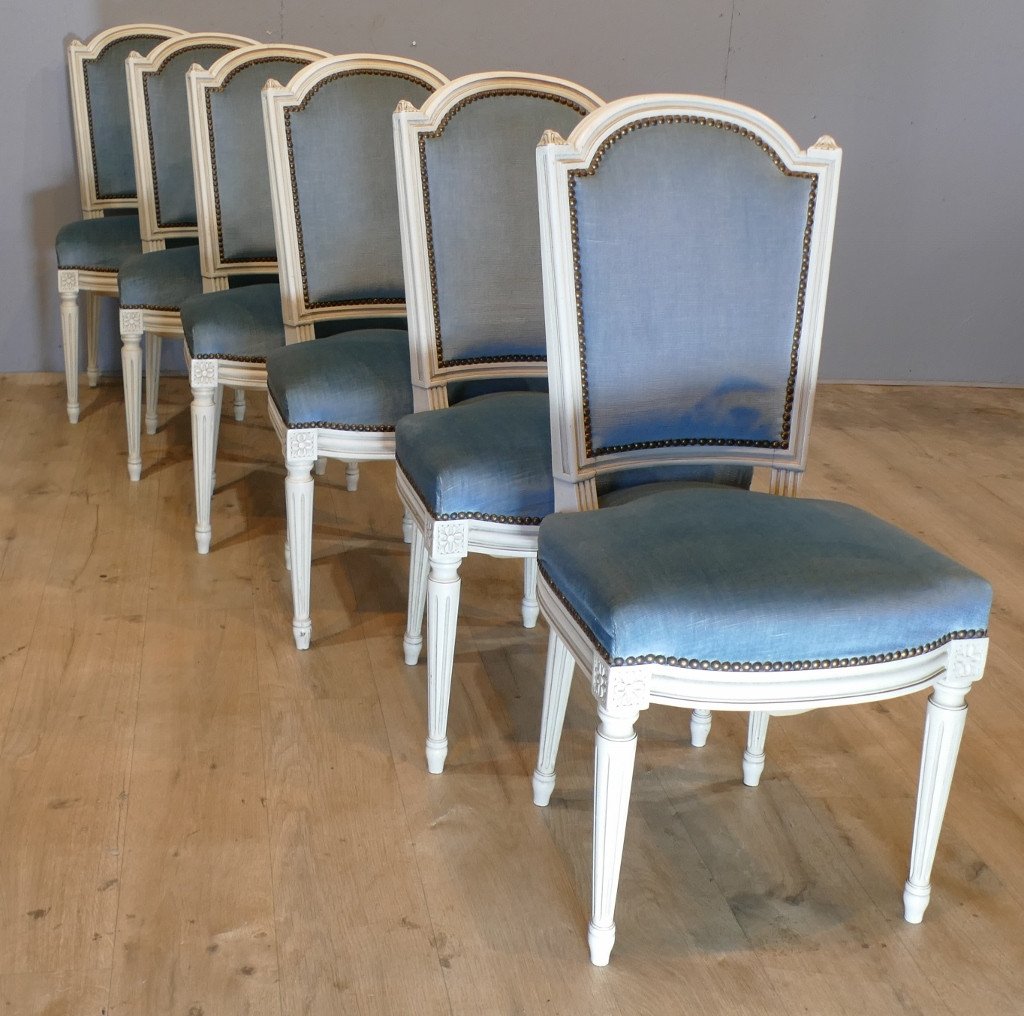 6 Louis XVI Chairs In Lacquered Wood And Velvet, 1960 Period-photo-2