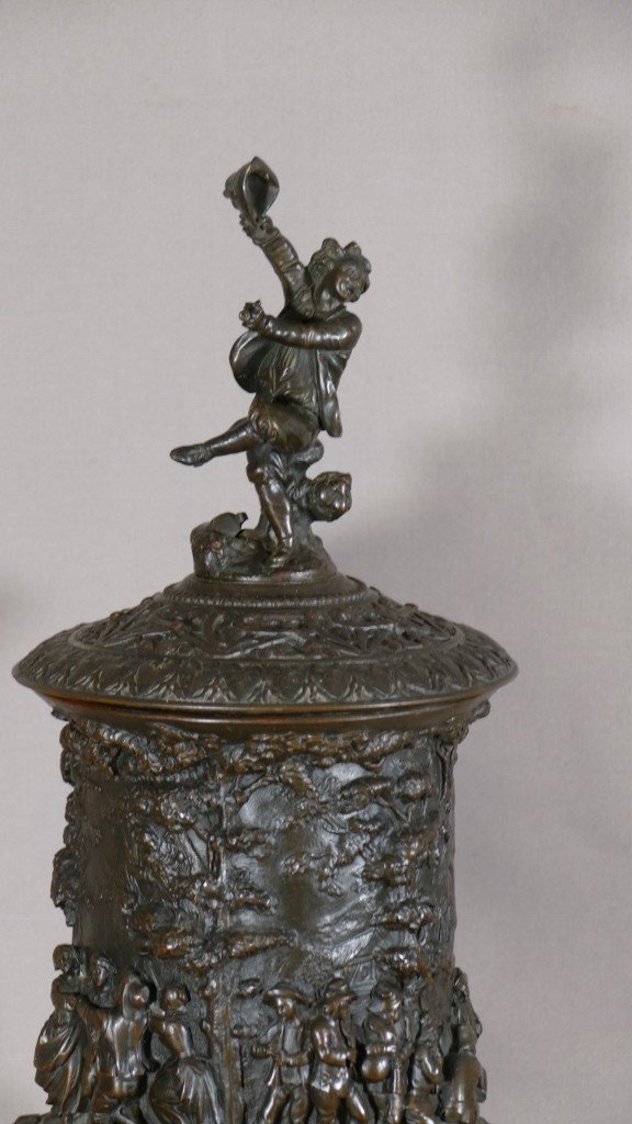 Vase Couvert En Bronze Dédié Aux Plaisirs De La Vie, Bacchus, Coupe à Vin, XIX ème-photo-2