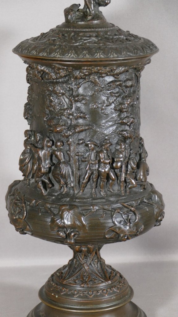 Vase Couvert En Bronze Dédié Aux Plaisirs De La Vie, Bacchus, Coupe à Vin, XIX ème-photo-3