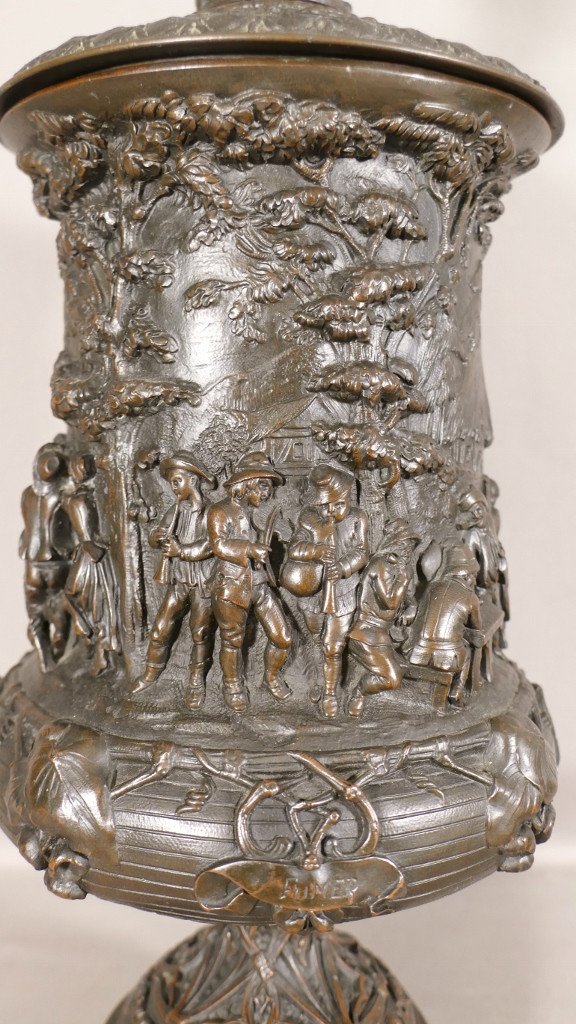 Vase Couvert En Bronze Dédié Aux Plaisirs De La Vie, Bacchus, Coupe à Vin, XIX ème-photo-1