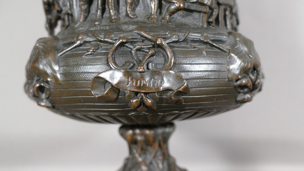 Vase Couvert En Bronze Dédié Aux Plaisirs De La Vie, Bacchus, Coupe à Vin, XIX ème-photo-2