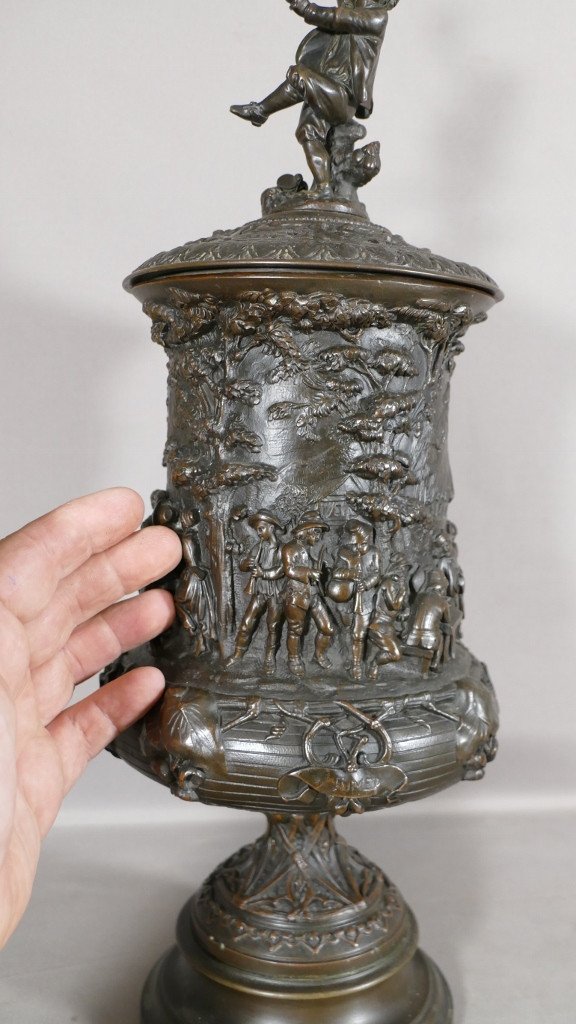 Vase Couvert En Bronze Dédié Aux Plaisirs De La Vie, Bacchus, Coupe à Vin, XIX ème-photo-3