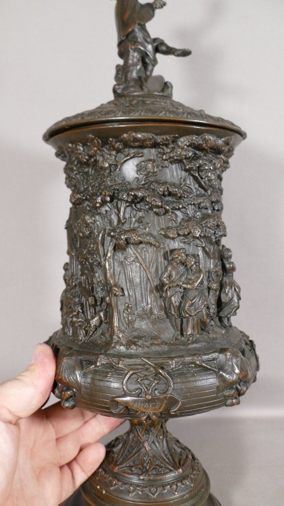 Vase Couvert En Bronze Dédié Aux Plaisirs De La Vie, Bacchus, Coupe à Vin, XIX ème-photo-5
