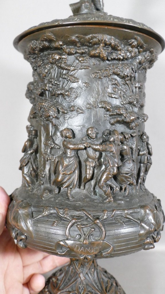 Vase Couvert En Bronze Dédié Aux Plaisirs De La Vie, Bacchus, Coupe à Vin, XIX ème-photo-6