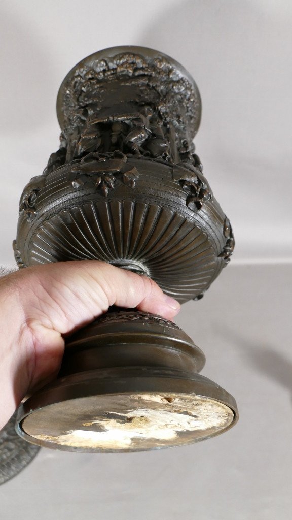 Vase Couvert En Bronze Dédié Aux Plaisirs De La Vie, Bacchus, Coupe à Vin, XIX ème-photo-8