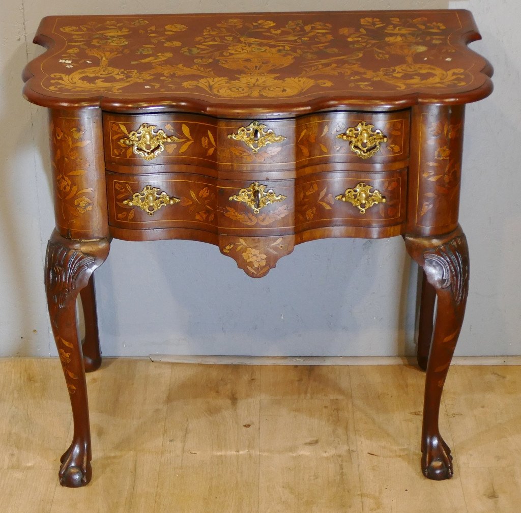 Jumping Commode Forming Console In Holland Marquetry, Late 18th Century Period-photo-2