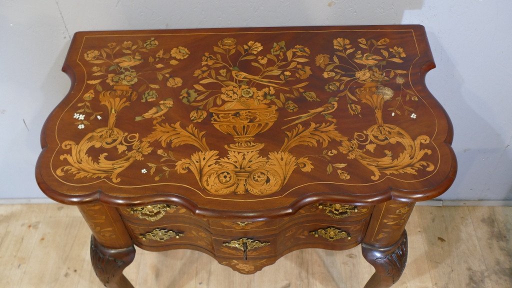 Jumping Commode Forming Console In Holland Marquetry, Late 18th Century Period-photo-4