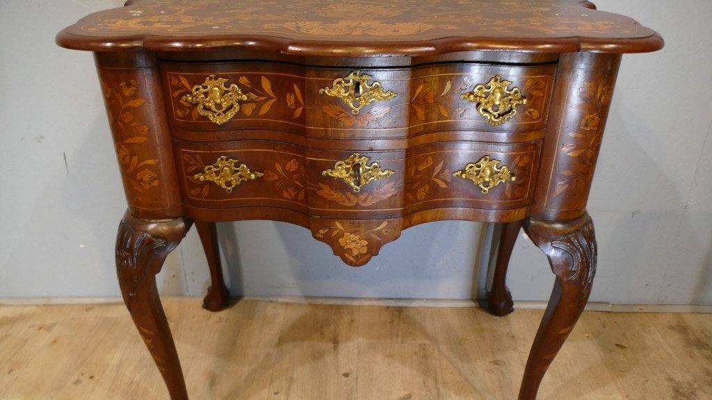 Jumping Commode Forming Console In Holland Marquetry, Late 18th Century Period-photo-1