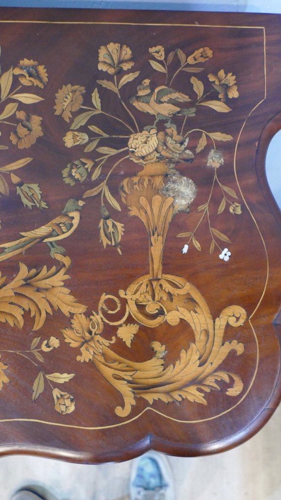 Jumping Commode Forming Console In Holland Marquetry, Late 18th Century Period-photo-2