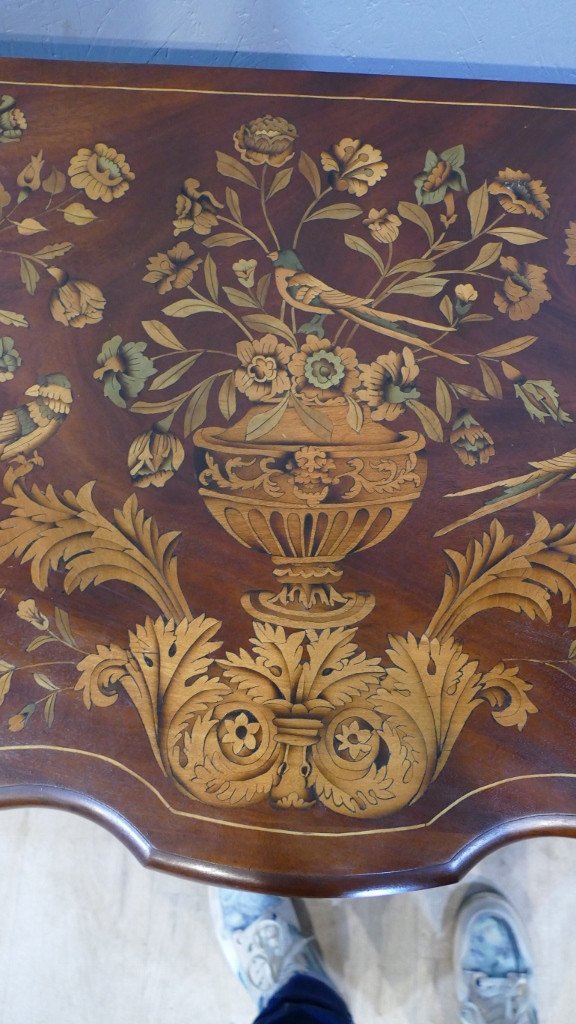 Jumping Commode Forming Console In Holland Marquetry, Late 18th Century Period-photo-3